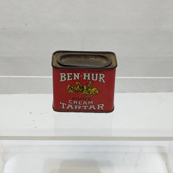 Ben-Hur Pure Cream Tartar 2 Oz Tin Container 1940s Collectible Kitchen Décor VTG - Picture 1 of 6